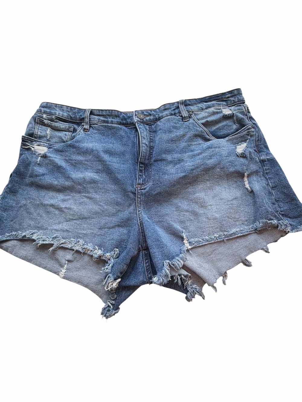 Kut from the Kloth Distressed High-Rise Denim Shorts - Blue Wash